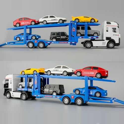 Coelon Car Truck Toy 7-in-1 Carrier Truck with Sounds Lights Pull Back Transporter Trucks Trailer Transport Toys Car Construction Trucks Toy for Kids Boys Girls and Adult - Image 5