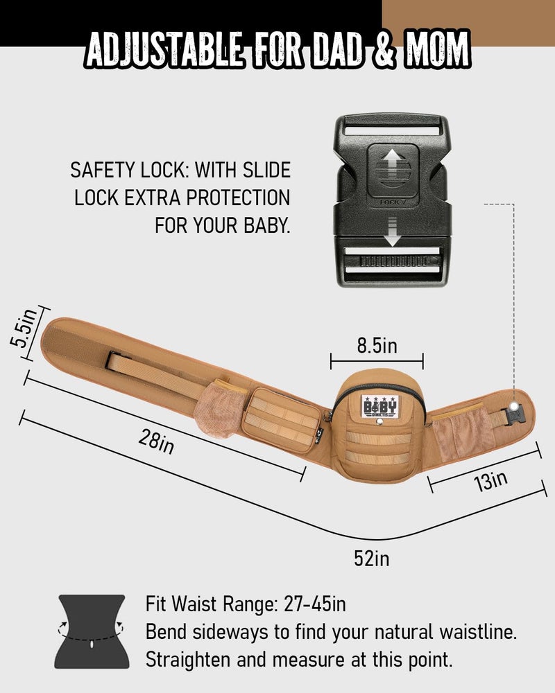 Dinictis Baby Hip Carrier for Dad, Ergonomic Military Style Waist Carrier with Hip Seat for Baby & Toddler (Up to 45 lbs), Adjustable Wide Waistband, MOLLE Webbing & Multiple Pockets, Coyote Brown - Image 5
