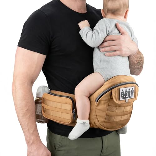 Dinictis Baby Hip Carrier for Dad, Ergonomic Military Style Waist Carrier with Hip Seat for Baby & Toddler (Up to 45 lbs), Adjustable Wide Waistband, MOLLE Webbing & Multiple Pockets, Coyote Brown - Image 1