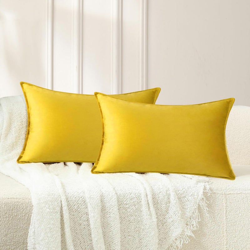 VAKADO Throw Pillow Covers 12x20 Set of 2 Yellow Spring Velvet Decor Decorative Couch Cushion Euro with Fringe Pillowcases Home Bed Decoration for Sofa Bedroom Office Indoor - Image 1