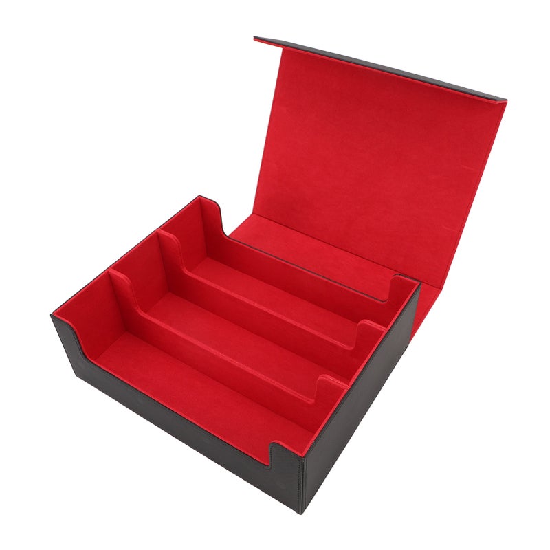 Card Deck Box 3 Rows Large Capacity Magnetic Closure PU Leather Card Deck Storage Case for Game Cards Tarot Cards Black Shell with Red Lining - Image 3