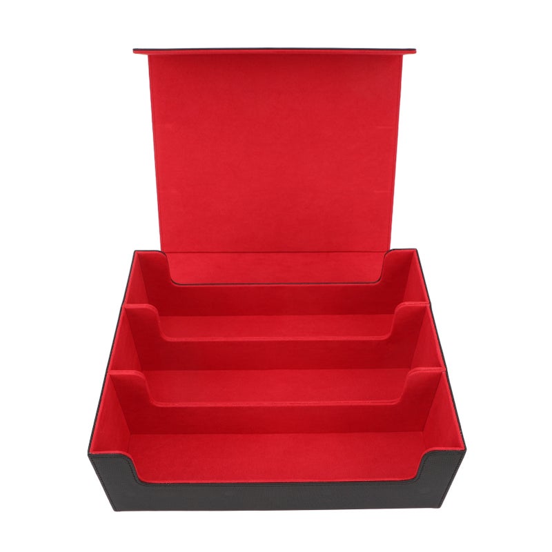 Card Deck Box 3 Rows Large Capacity Magnetic Closure PU Leather Card Deck Storage Case for Game Cards Tarot Cards Black Shell with Red Lining - Image 2