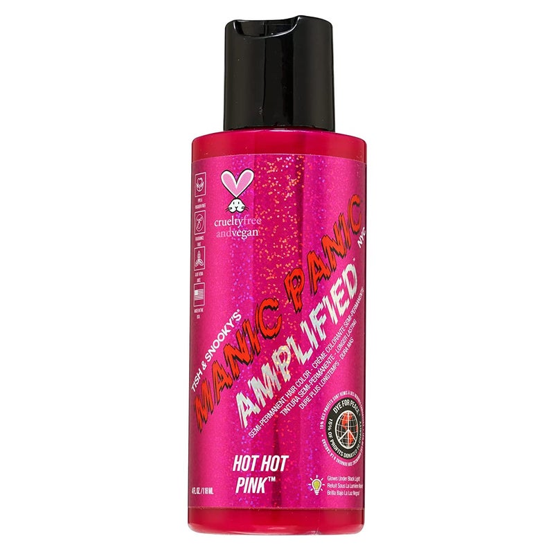 MANIC PANIC Hot Hot Pink Amplified SemiPermanent Hair Dye Medium Pink Color Glows in Blacklight Vegan PPD Ammonia Free