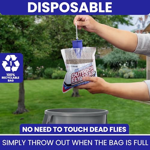 BugBane Fly Traps Outdoor Fly Trap for Patio. 9 Non-Toxic Pre-Baited Flies Bags Outdoor Disposable. Hanging Bug Catchers for All Filth Flies Killer for Outside Bug Control in Yard Horse Ranch Trash Can - Image 5