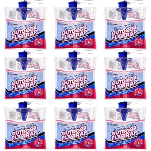 BugBane Fly Traps Outdoor Fly Trap for Patio. 9 Non-Toxic Pre-Baited Flies Bags Outdoor Disposable. Hanging Bug Catchers for All Filth Flies Killer for Outside Bug Control in Yard Horse Ranch Trash Can - Image 1