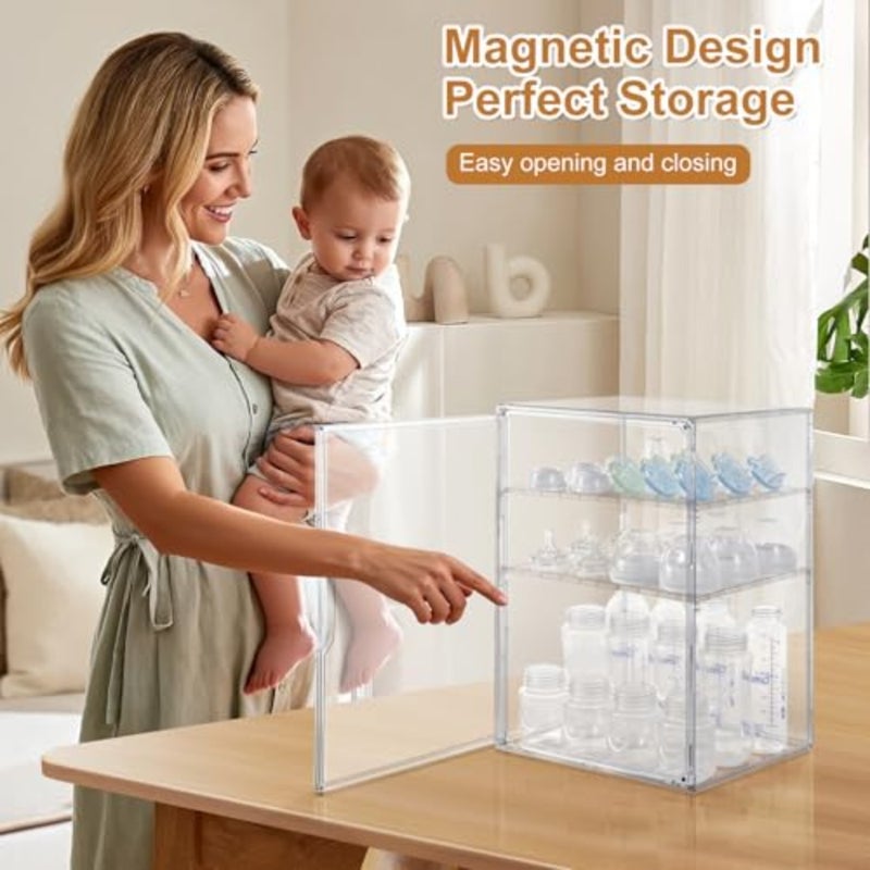 Baby Bottle Organizer 3-Tier Bottle Storage Organizer Baby for Bottles, Pump Parts, Food Jars Clear Nursery Cabinet for Countertop and Kitchen - Image 4