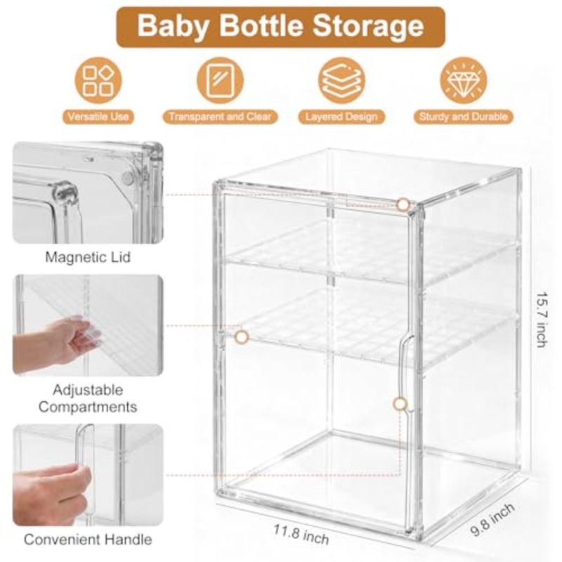 Baby Bottle Organizer 3-Tier Bottle Storage Organizer Baby for Bottles, Pump Parts, Food Jars Clear Nursery Cabinet for Countertop and Kitchen - Image 2