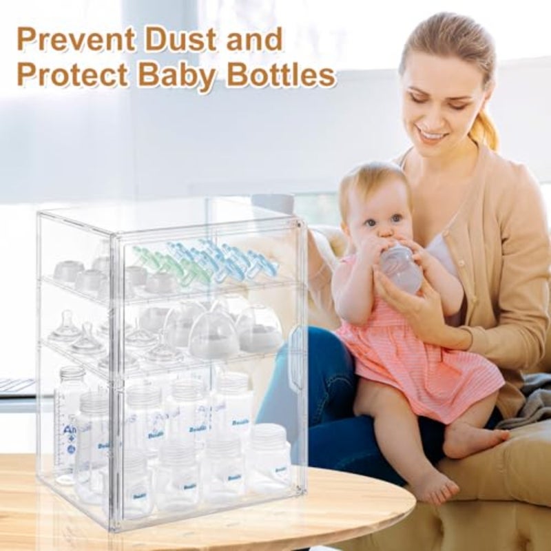 Baby Bottle Organizer 3-Tier Bottle Storage Organizer Baby for Bottles, Pump Parts, Food Jars Clear Nursery Cabinet for Countertop and Kitchen - Image 5