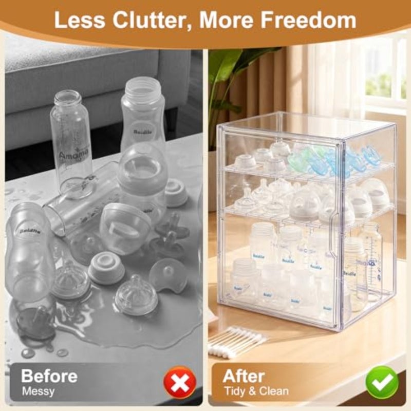 Baby Bottle Organizer 3-Tier Bottle Storage Organizer Baby for Bottles, Pump Parts, Food Jars Clear Nursery Cabinet for Countertop and Kitchen - Image 3