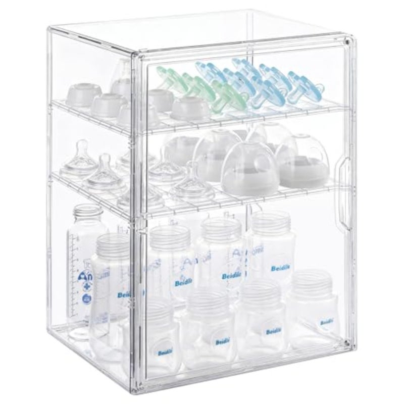 Baby Bottle Organizer 3-Tier Bottle Storage Organizer Baby for Bottles, Pump Parts, Food Jars Clear Nursery Cabinet for Countertop and Kitchen - Image 1