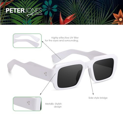 Peter Jones Rectangular White Frame Unisex Oversized UV/UB Protected Sunglasses (3766W) - Image 3