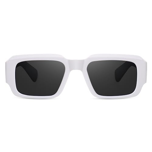 Peter Jones Rectangular White Frame Unisex Oversized UV/UB Protected Sunglasses (3766W) - Image 2