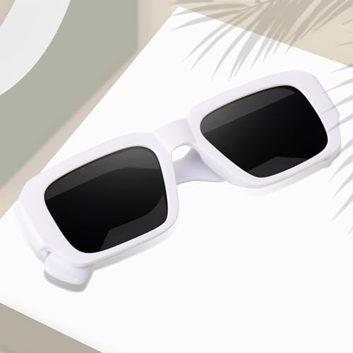 Peter Jones Rectangular White Frame Unisex Oversized UV/UB Protected Sunglasses (3766W) - Image 5