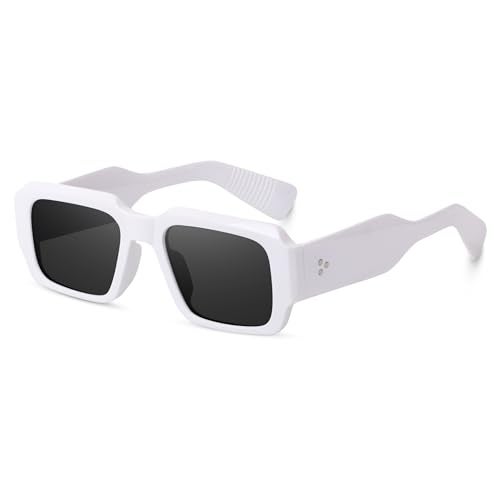 Peter Jones Rectangular White Frame Unisex Oversized UV/UB Protected Sunglasses (3766W) - Image 1