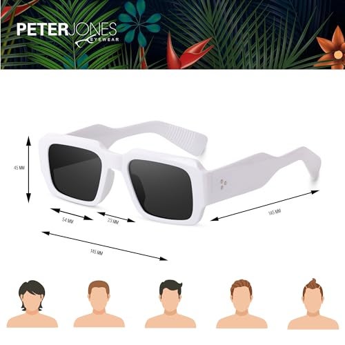 Peter Jones Rectangular White Frame Unisex Oversized UV/UB Protected Sunglasses (3766W) - Image 4