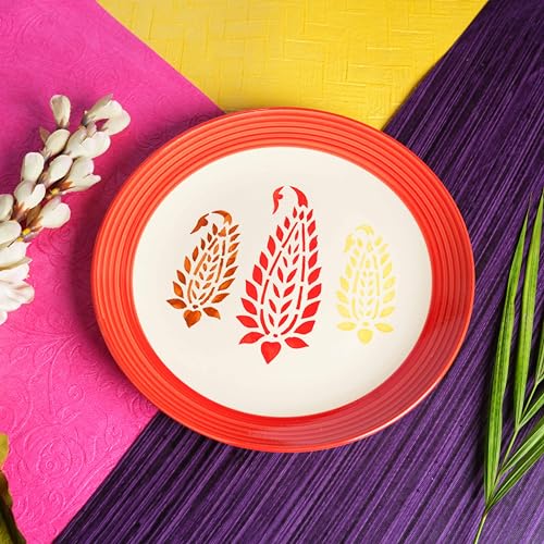 Caffeine Ceramic Handmade Stoneware Red Boota Quarter Plate 7” (Set of 1,Dishwasher & Microwave Safe) - Image 2