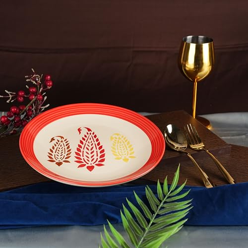 Caffeine Ceramic Handmade Stoneware Red Boota Quarter Plate 7” (Set of 1,Dishwasher & Microwave Safe) - Image 1