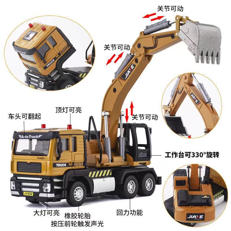 Boxed Alloy Simulation Engineering Truck Fire Truck Military Model Children Acousto-Optic Power Truck - Image 4