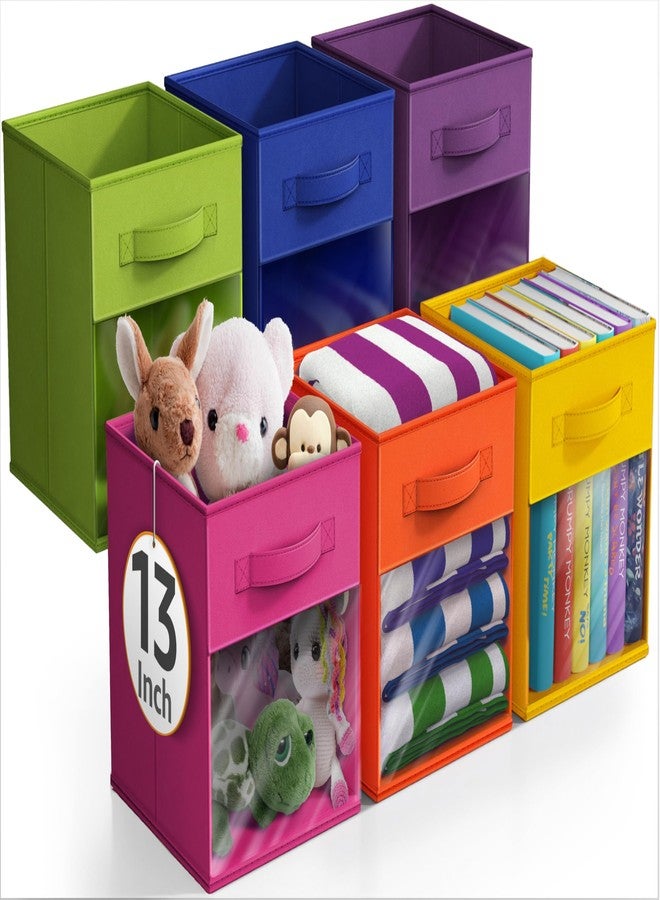 Sorbus 13 Inch Storage Bins with Clear Window - 6 Foldable Baskets for Organizing Clothes, Toys, Books - Sturdy Collapsible Fabric Storage Cubes with Handle - Storage Baskets for Shelves, Closets - Image 1