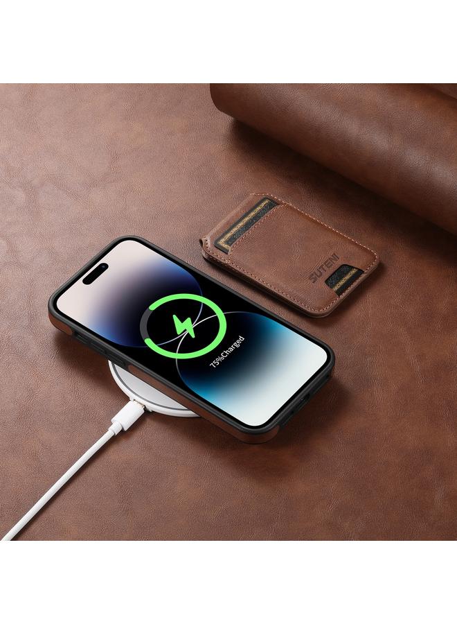 Suteni Case For iPhone 14 Pro M2 Oil Wax MagSafe Horizontal Card Bag Phone Case - Image 4