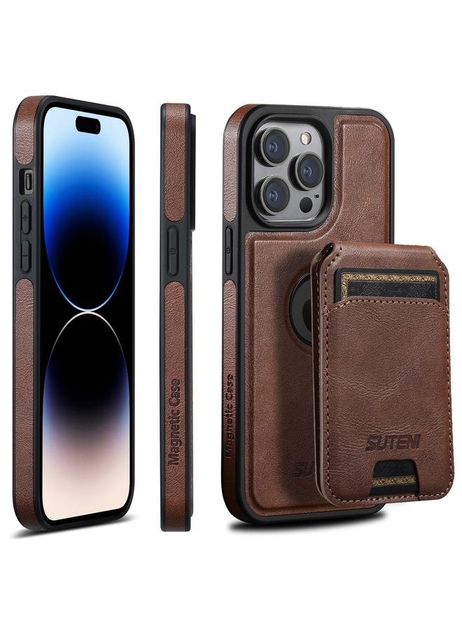 Suteni Case For iPhone 14 Pro M2 Oil Wax MagSafe Horizontal Card Bag Phone Case - Image 1