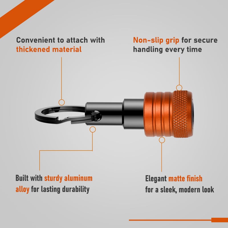 VALKYNOS Enhanced Non-Slip Bit Holder Key Chain 6pc, 1/4 Inch Hex Shank Bit Holders, Impact Bits Holder for Screwdriver & Drill bits, Quick Release Bit Holder w/Black Keychain, Cool Gifts for Men, Orange - Image 5