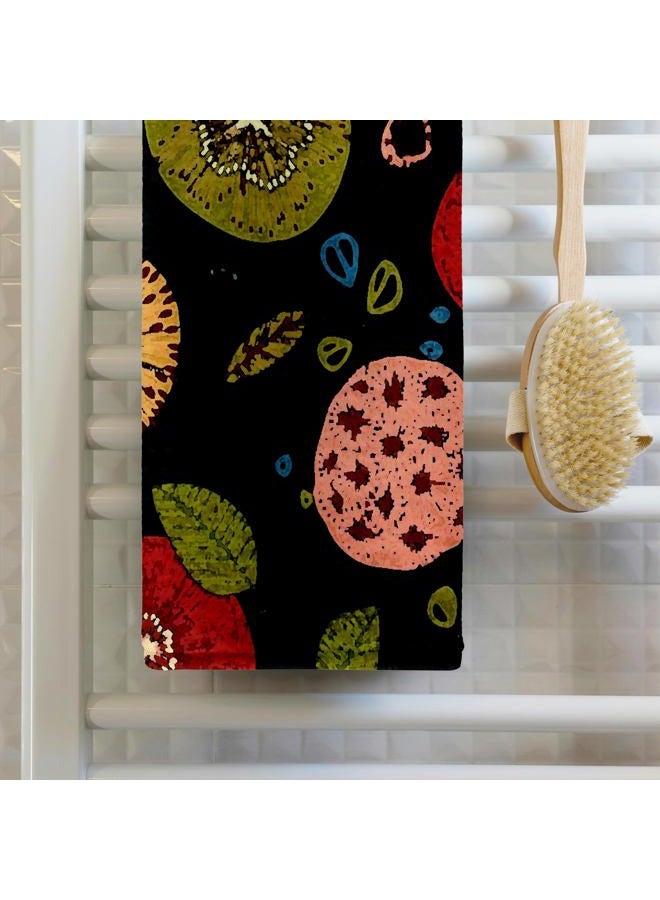 3DROSE 3D Rose Painted Deep Red Golden Orange N Olive Green Floral On Black Hand/Sports Towel, 15 x 22 - Image 2