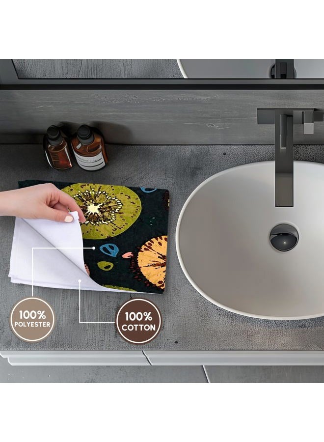 3DROSE 3D Rose Painted Deep Red Golden Orange N Olive Green Floral On Black Hand/Sports Towel, 15 x 22 - Image 4