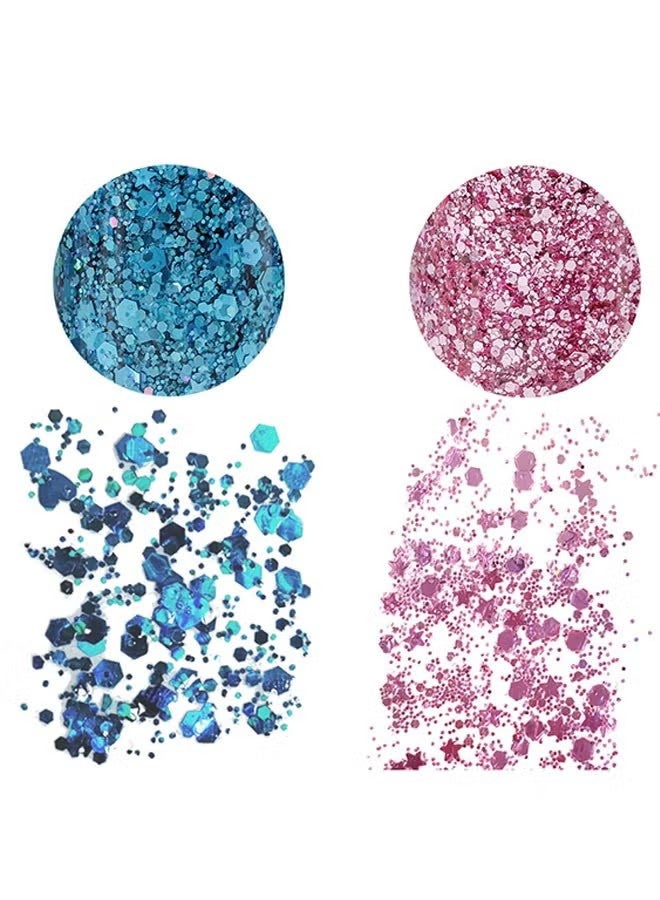 واي جيه جل براق للجسم مكون من قطعتين، مكياج للوجه طويل الأمد مع جليتر وظل عيون طويل الأمد، رقائق براق كبيرة للجسم والوجه والشعر - Image 3