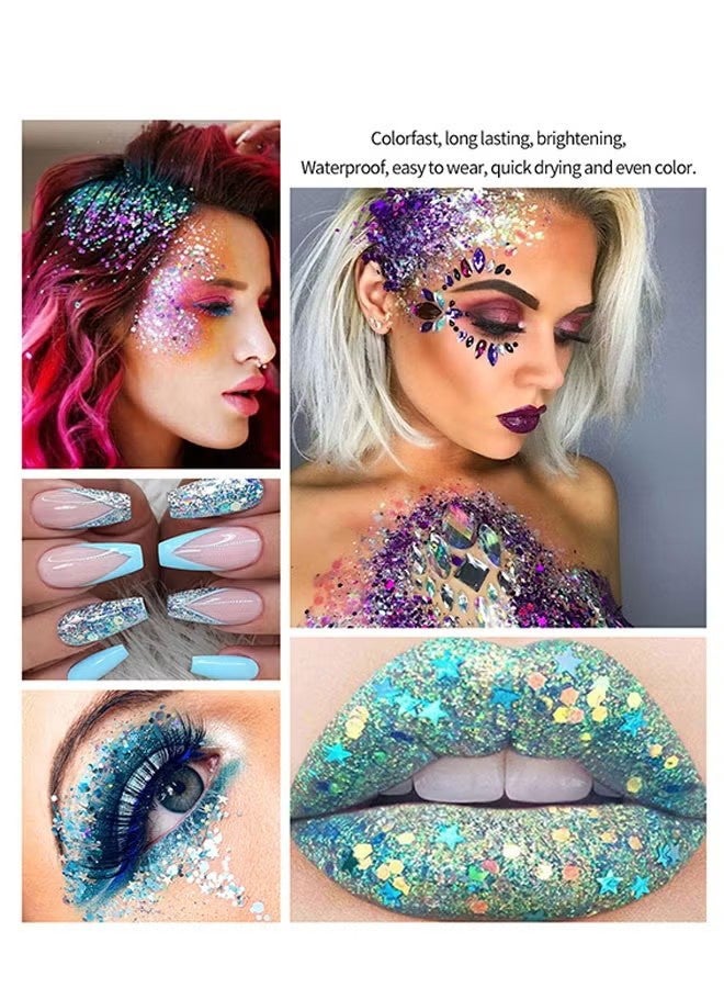 واي جيه جل براق للجسم مكون من قطعتين، مكياج للوجه طويل الأمد مع جليتر وظل عيون طويل الأمد، رقائق براق كبيرة للجسم والوجه والشعر - Image 5