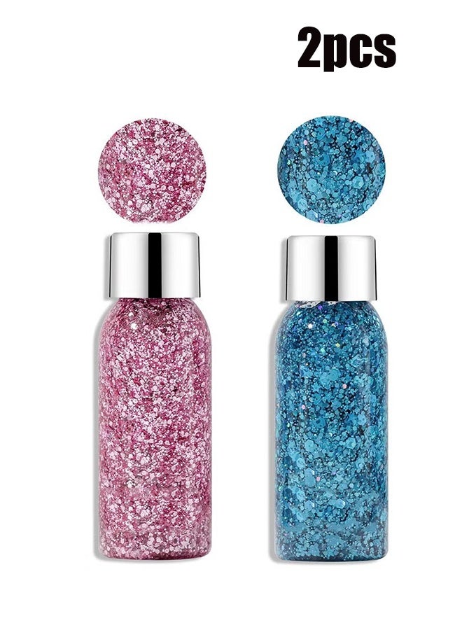 واي جيه جل براق للجسم مكون من قطعتين، مكياج للوجه طويل الأمد مع جليتر وظل عيون طويل الأمد، رقائق براق كبيرة للجسم والوجه والشعر - Image 1