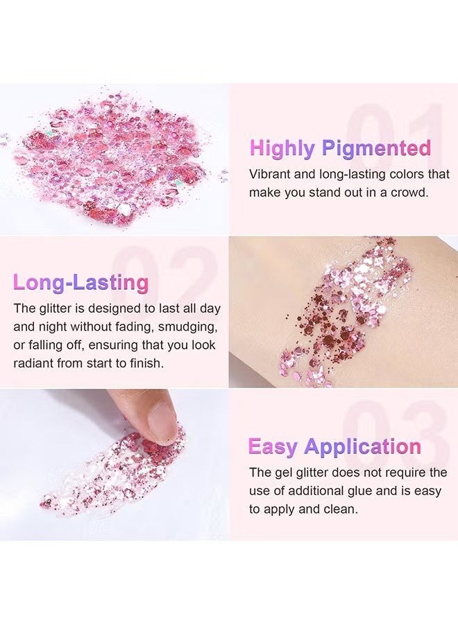 واي جيه جل براق للجسم مكون من قطعتين، مكياج للوجه طويل الأمد مع جليتر وظل عيون طويل الأمد، رقائق براق كبيرة للجسم والوجه والشعر - Image 4