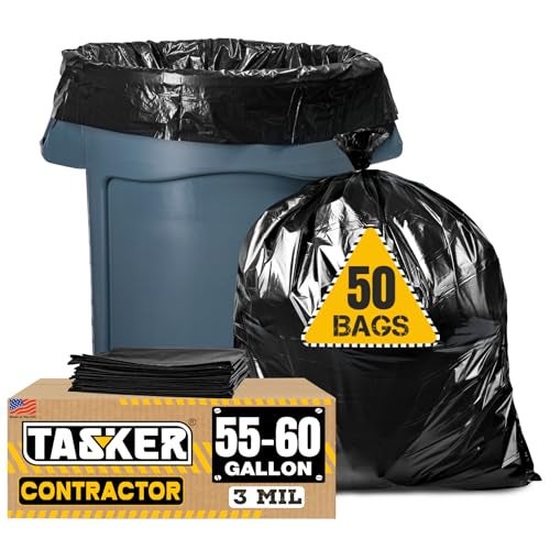 Tasker Contractor Garbage Bags 55 Gallon 3 Mil Black Contractor Garbage Bag 50 Bags wTies Large 55 Gallon Trash Bags Heavy Duty Liners Extra Large Trash Liners for Construction Industrial Bag - Image 2
