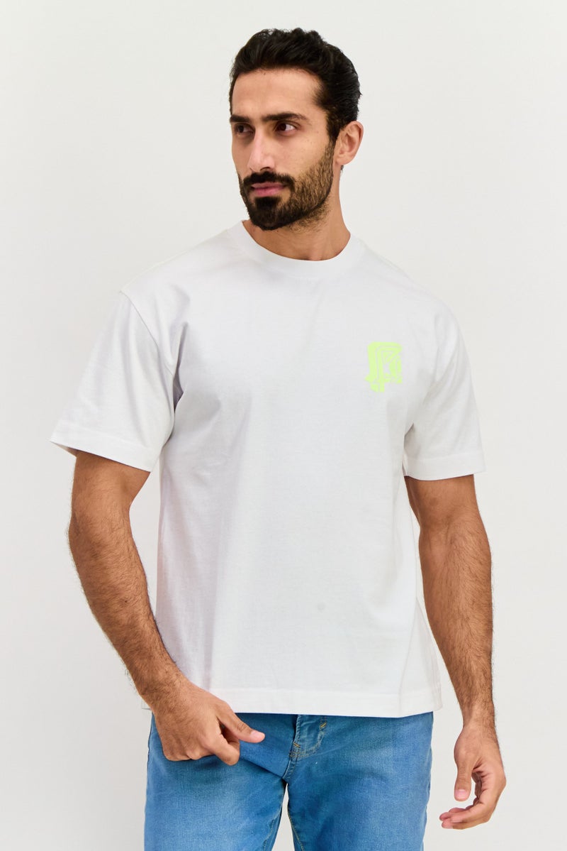 ESPRIT تي شيرت رجالي بأكمام قصيرة وياقة دائرية بشعار العلامة التجارية، أبيض - Image 1