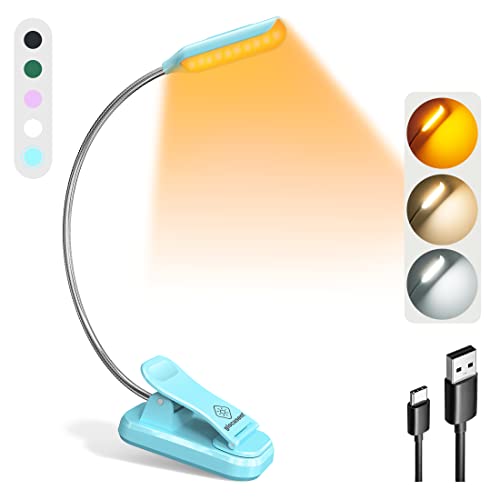 Glocusent Willow Book Light for Reading in Bed, 10LED Bright Reading Light, 3 Colors & 3 Brightness, Rechargeable Book Light Lasts for 80hr, Lightweight Clip on Book Light, Perfect for Book Lovers - Image 1