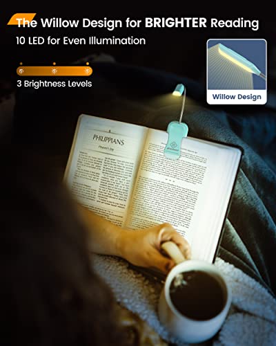 Glocusent Willow Book Light for Reading in Bed, 10LED Bright Reading Light, 3 Colors & 3 Brightness, Rechargeable Book Light Lasts for 80hr, Lightweight Clip on Book Light, Perfect for Book Lovers - Image 2