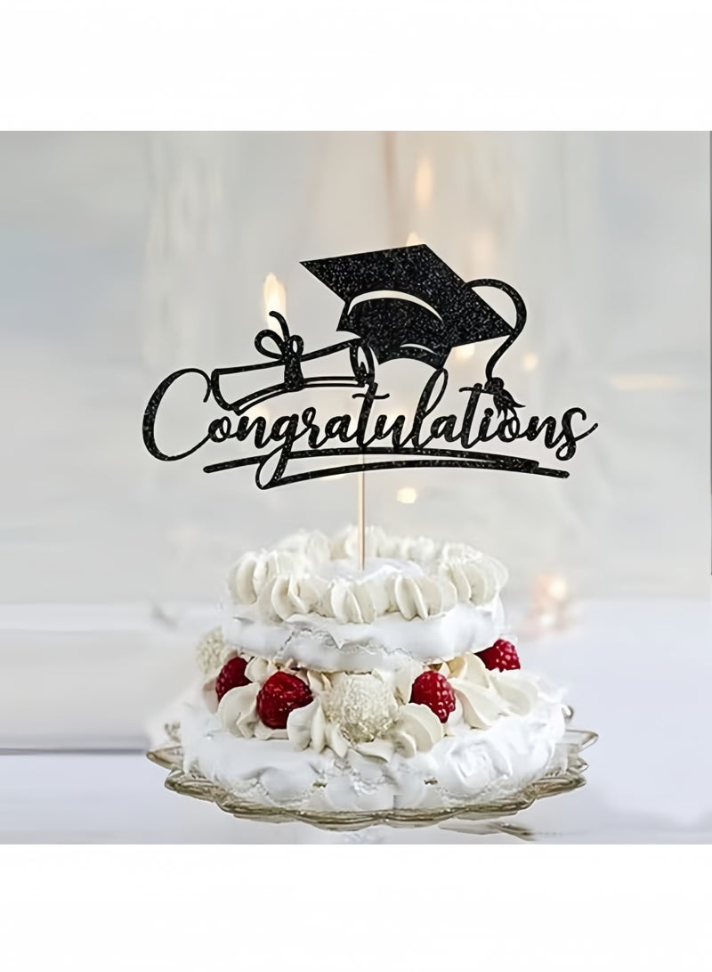 Congratulations Graduation Cake Topper, Congrats Grad Cake Decor for Graduation Parties, Successes and Happy Occasions, High School, College and Senior Graduation Party Decorations Supplies, Black - Image 3