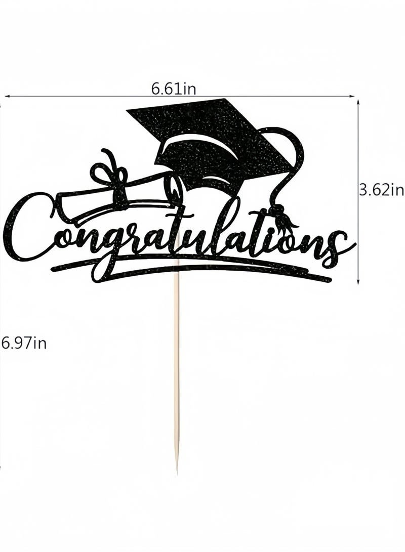 Congratulations Graduation Cake Topper, Congrats Grad Cake Decor for Graduation Parties, Successes and Happy Occasions, High School, College and Senior Graduation Party Decorations Supplies, Black - Image 4