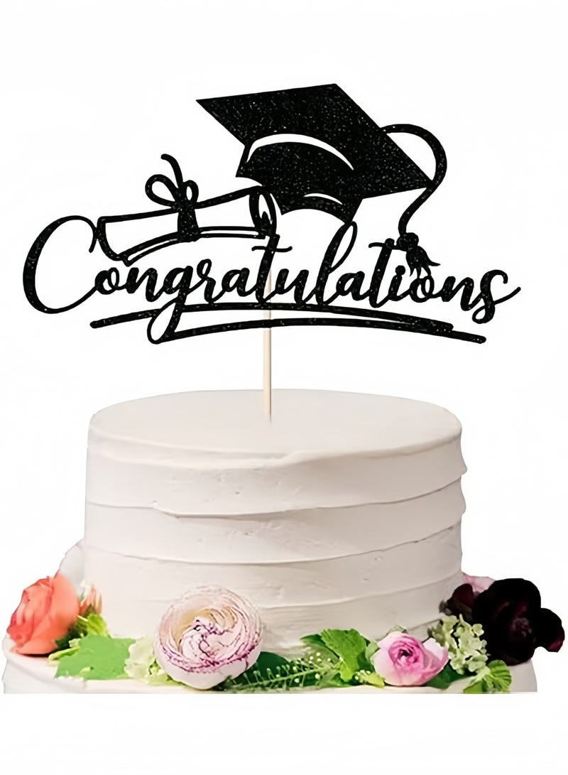Congratulations Graduation Cake Topper, Congrats Grad Cake Decor for Graduation Parties, Successes and Happy Occasions, High School, College and Senior Graduation Party Decorations Supplies, Black - Image 2