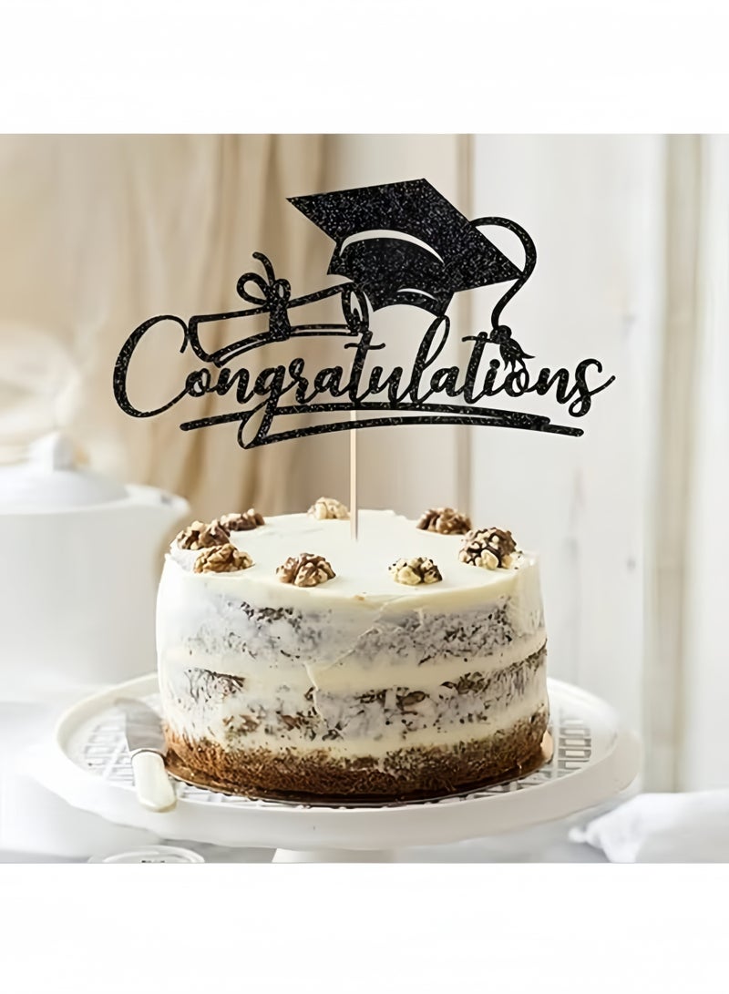 Congratulations Graduation Cake Topper, Congrats Grad Cake Decor for Graduation Parties, Successes and Happy Occasions, High School, College and Senior Graduation Party Decorations Supplies, Black - Image 5