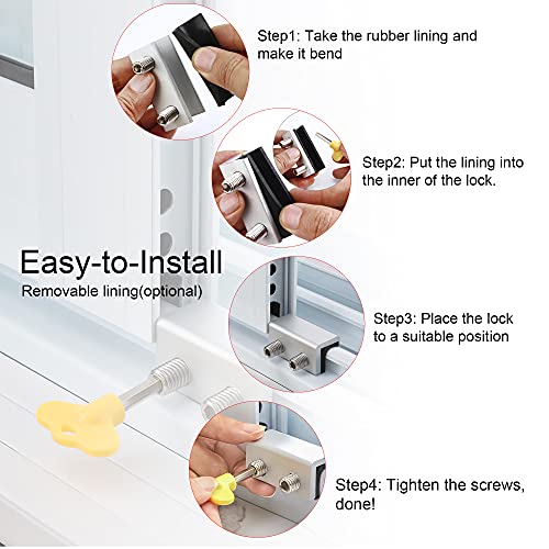 PENMAMA Window Locks, 4 Sets Sliding Security Window Lock with Key for Vertical & Horizontal Sliding Windows & Sliding Doors, Adjustable Window Locks Security Window Stoppers for Patio Bedroom Home and Office - Image 4