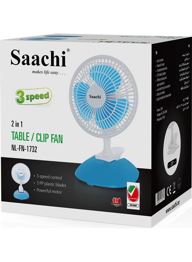 Saachi 2 in 1 Table/Clip Fan With 3 Speed Control NL-FN-1732C-BL Blue - Image 4