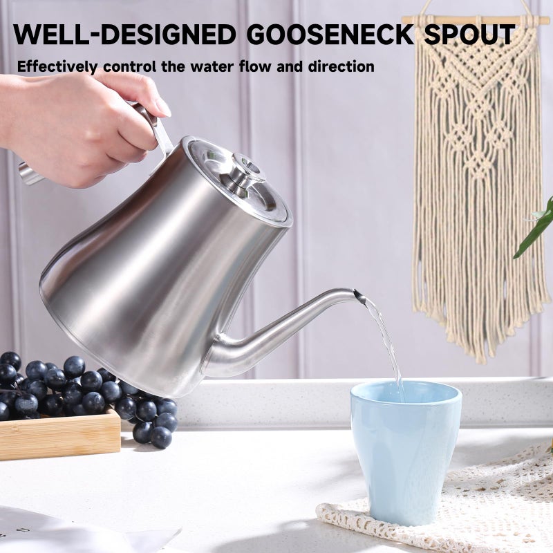 GURUDAR 68OZ/2000ML Stainless Steel Teapot with Removable Infuser, Stovetop Safe Tea Maker Water Kettle for Loose Leaf & Tea Bags, Silver - Image 3