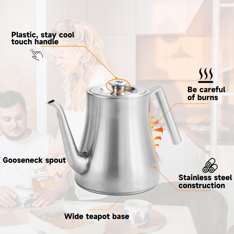 GURUDAR 68OZ/2000ML Stainless Steel Teapot with Removable Infuser, Stovetop Safe Tea Maker Water Kettle for Loose Leaf & Tea Bags, Silver - Image 5