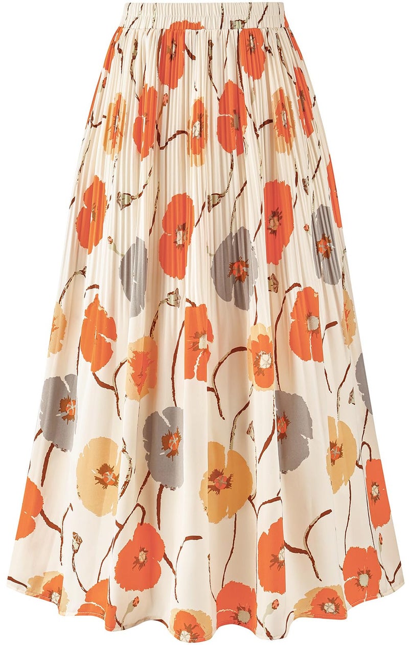 Basoteeuo Pleated Skirts for Women Chiffon Midi Long Length Trendy Summer High Waisted A Line Ladies Skirt Floral BZ03 XXL - Image 2