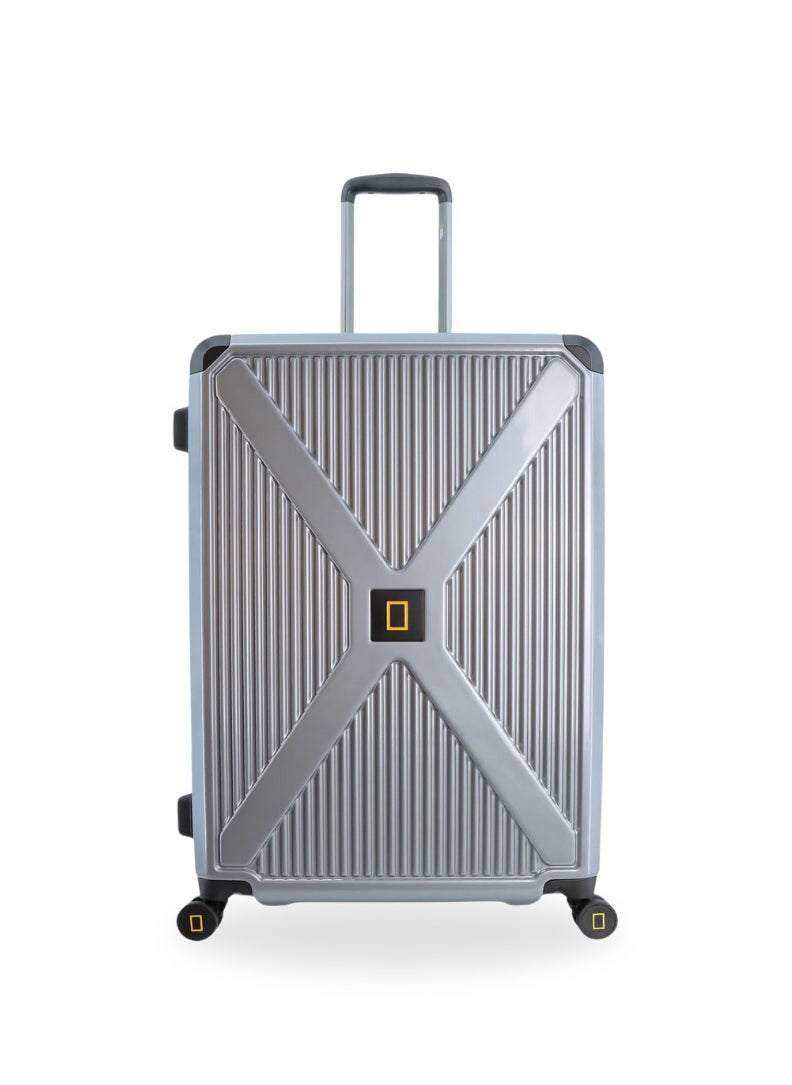 NATIONAL GEOGRAPHIC National Geographic Metallic PC Hardside Luggage Silver Large Trolley Bags, Lightweight Durable Anti-Theft Zipper TSA Lock, 4 Double Spinner Wheels, Expandable Suitcase with Aluminum Telescopic Handle  - Image 1