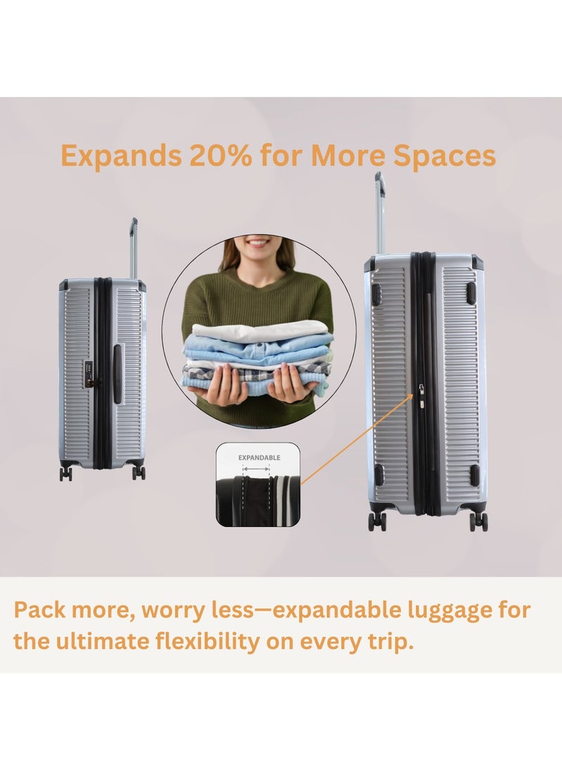 NATIONAL GEOGRAPHIC National Geographic Metallic PC Hardside Luggage Silver Large Trolley Bags, Lightweight Durable Anti-Theft Zipper TSA Lock, 4 Double Spinner Wheels, Expandable Suitcase with Aluminum Telescopic Handle  - Image 2
