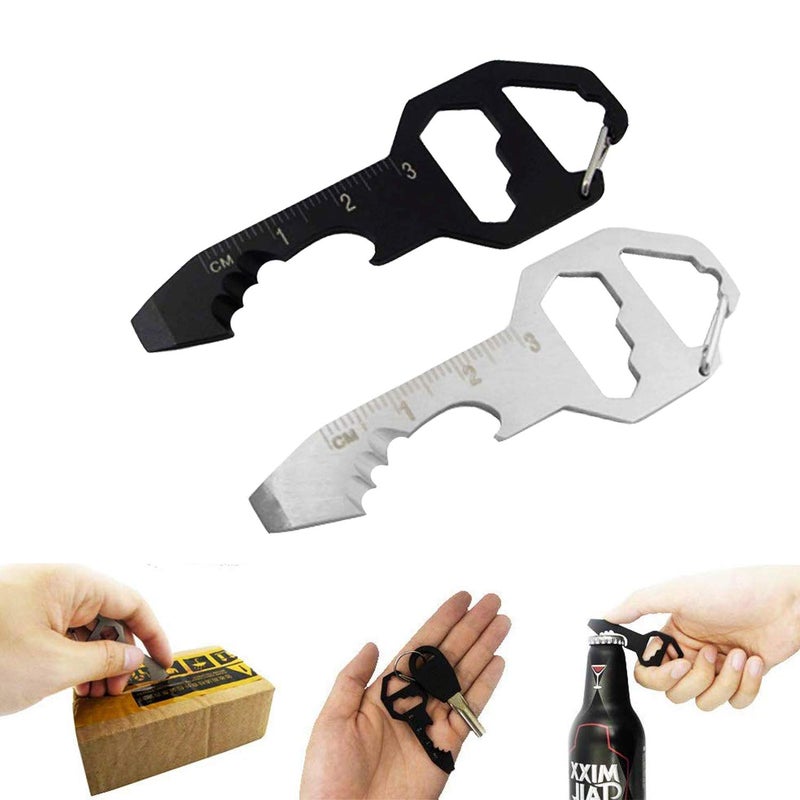 SALEMAR 2PCS Keychain Bottle Opener Multi Tool, 100% Stainless Steel EDC Gadget, 6 Tools in 1 [Bottle Opener, Wrench, Screw Driver, Metric Ruler,Cord Cutter] Universal Everyday Carry Pocket and Backpack Tool - Image 1