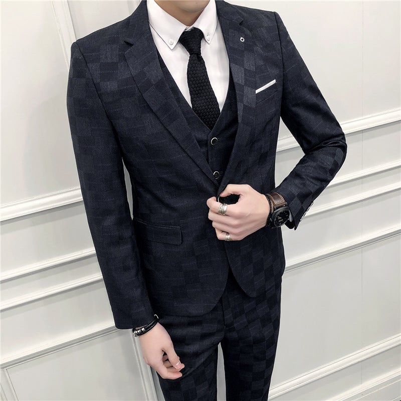 Fall 2021 Men'S New Plaid Suit Three-Piece Wedding Suit Dress Men'S Goods Foot - Image 1