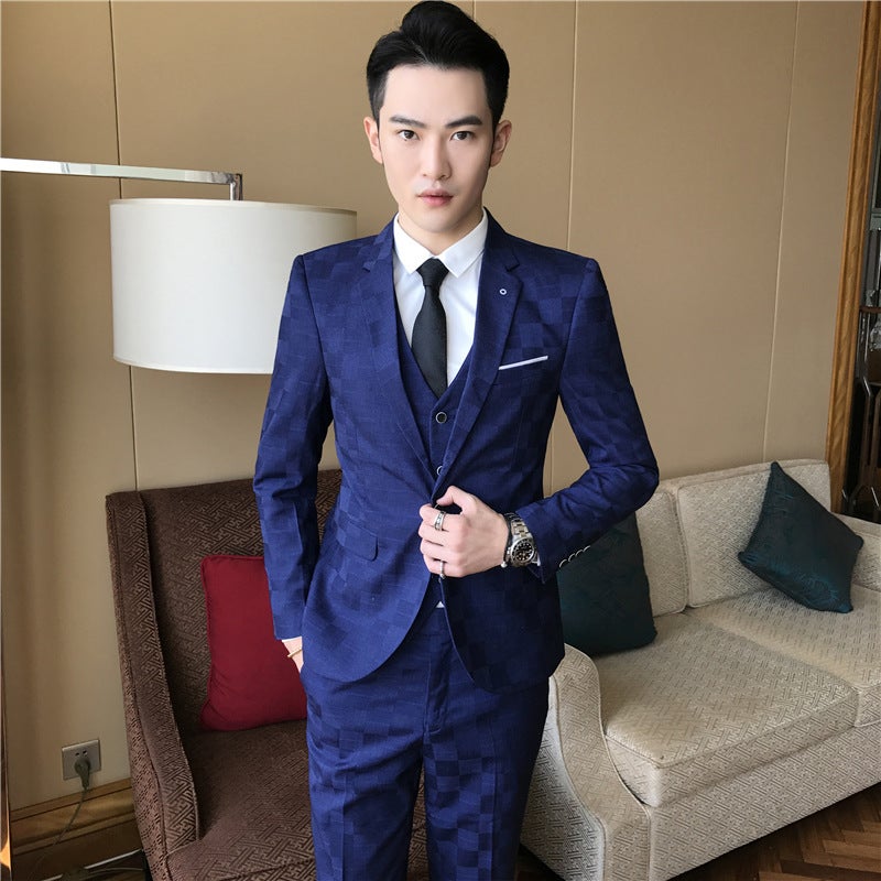 Fall 2021 Men'S New Plaid Suit Three-Piece Wedding Suit Dress Men'S Goods Foot - Image 4